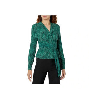 Fame Partners Eyre Green Animal Print Wrap Shirt Top Tee Long Sleeve Women’s 22
